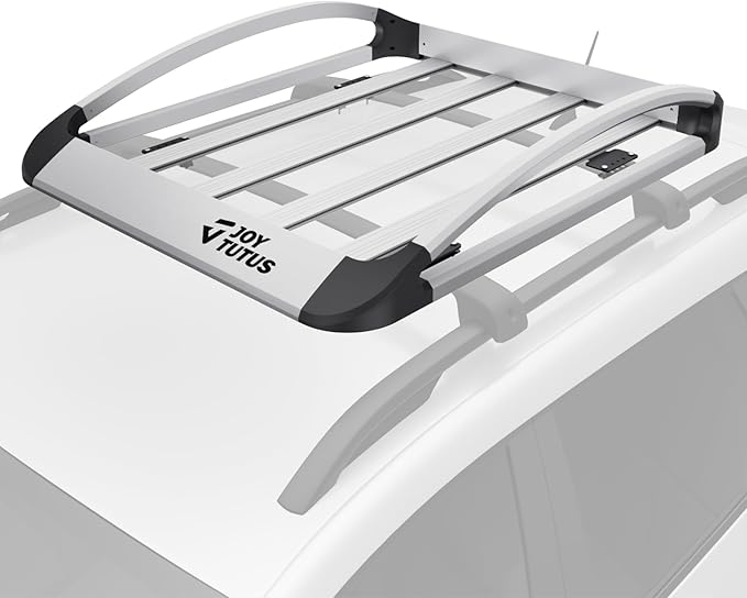 JOYTUTUS Rust-Resistant Aluminum Roof Cargo Basket, 47" x 40" x 8",Lightweight Roof Rack Cargo Carrier, Universal Roof Basket, 150 lbs Load Capacity, Fits SUVs, Trucks, and Cars,Silver