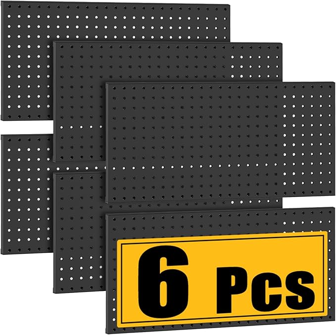 PBHEPJ 6 Pcs Metal Pegboard Panels, Heavy Duty Peg Boards for Garage and Garden Tool Storage, Includes Drywall Anchors and Sc