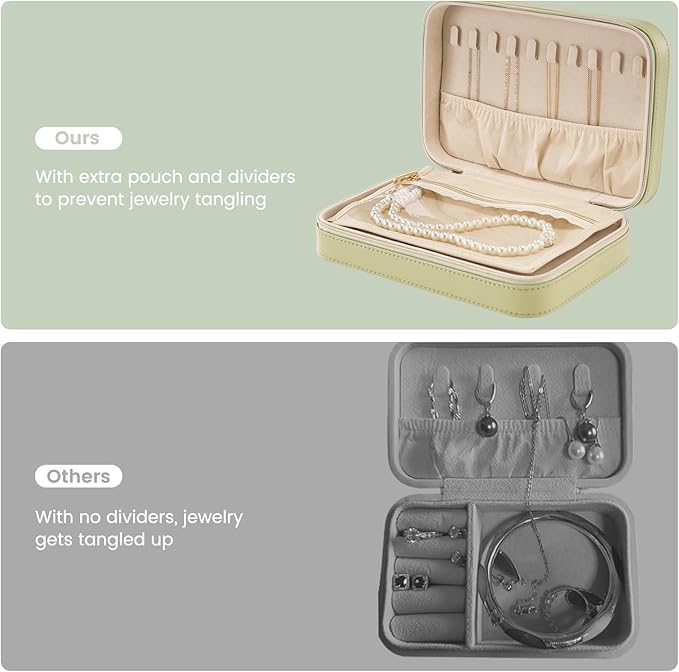 Lolalet Travel Jewelry Case for Women Girls, Travel Jewelry Organizer Box with Mirror & Clear Storage Bag, Small Portable Ear