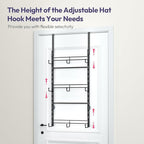 SWTYMIKI Over Door Hat Organizer - 3 Tier Metal Adjustable Wall Mounted Hat Rack with 9 Hooks Design, Hanging Baseball Cap Or