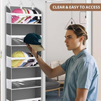 KYEVIS Over the Door Hat Organizer for Baseball Caps, Hold up to 60 Hats Rack Storage for Door/Closet/Wall, Clear Pockets Han