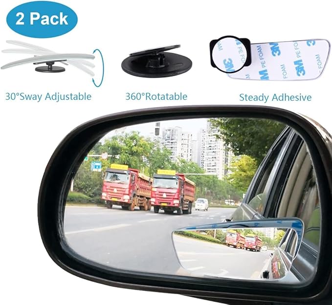 Kitbest Rear View Mirror - Interior Clip On Panoramic to Reduce Blind Spot - Universal Wide Angle for Cars, SUV, Trucks - Flat - Bonus 2 PCS Blind Spot Mirrors