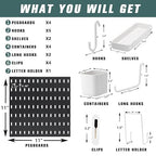 Pegboard Combination Kit for Wall Organizer, Wall Mounted Peg Board Kits for Kitchen, Bedroom, Office, &Bathroom, 4 Pieces Bl