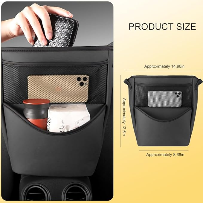 Tumecos Car Handbag Holder Between Seats, Multifunctional Car organizer for Center Armrest Box,Car Storage Bag Pocket Handbag Purse Holder for Storage, Large capacity, wear resistant(Black)