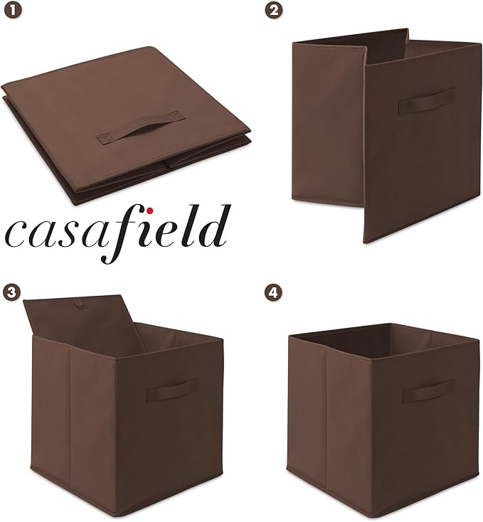 Casafield Set of 6 Collapsible Fabric Cube Storage Bins, Brown - 13" Foldable Cloth Baskets for Shelves, Cubby Organizers & M