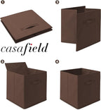 Casafield Set of 6 Collapsible Fabric Cube Storage Bins, Brown - 13" Foldable Cloth Baskets for Shelves, Cubby Organizers & M