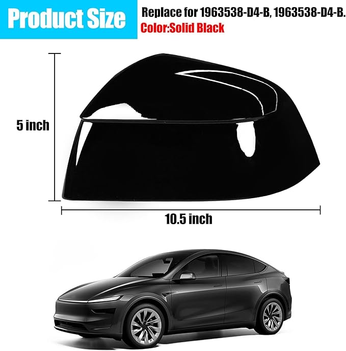 Jaronx Compatible with Tesla Model Y Juniper Mirror Cover Replacement 2025 2026, Left Driver Side Clip-on Rear View Mirror Cover Cap for Tesla Model Y Juniper Accessories 1963538-D4-B (Solid Black)