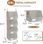 4 Pcs Modular Closet Organizer - Detachable & Foldable Hanging Storage Cubes, 88L Total Capacity, Heavy Duty Fabric Shelves f