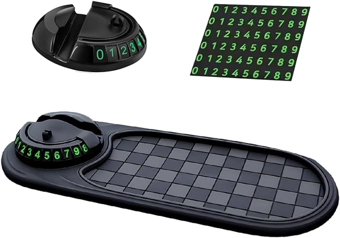 Multifunction Car Anti-Slip Mat,360° Rotatable Multifunctional Car Dashboard Mobile Phone Holder with Temporary Parking Numbe