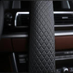 SHIAWASENA Car Steering Wheel Cover, Leather, Universal 15 Inch Fit, Anti-Slip & Odor-Free (Black&Beige)