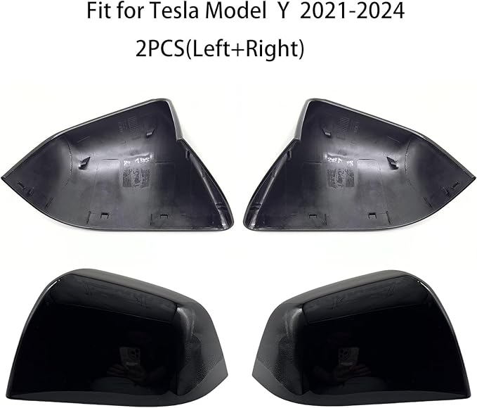 Compatible with Tesla Model Y Side Mirror Cover Replacement 2021 2022 2023 2024, Left & Right Side Rearview Mirror Cover Cap for Model Y Accessories(Black)2pcs