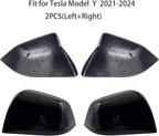 Compatible with Tesla Model Y Side Mirror Cover Replacement 2021 2022 2023 2024, Left & Right Side Rearview Mirror Cover Cap for Model Y Accessories(Black)2pcs
