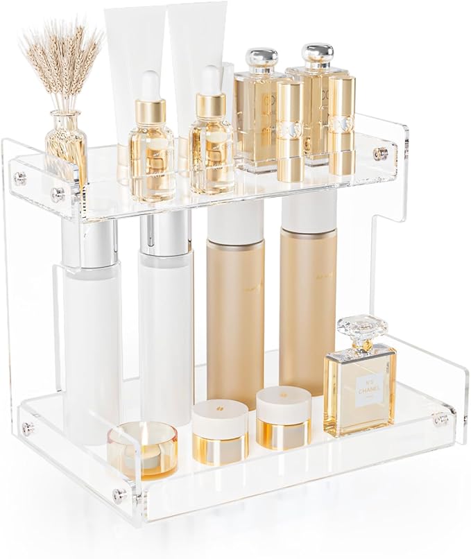 Bathroom Counter Organizer Countertop 2 Tier Storage Acrylic Corner Makeup Organizer for Perfume Stand, Vanity Holder, Dresse