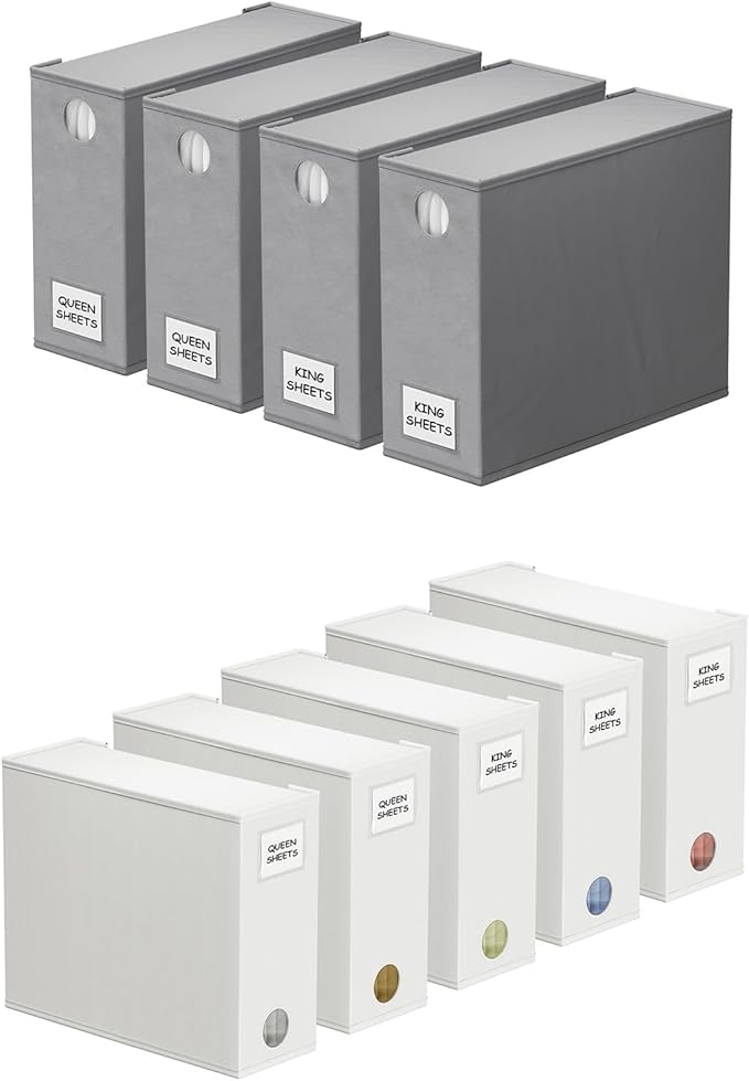 SpaceAid 4 Pack Gray and 5 Pack White Bed Sheet Organizers and Storage, Foldable Sheet Organizer for Linen Closet