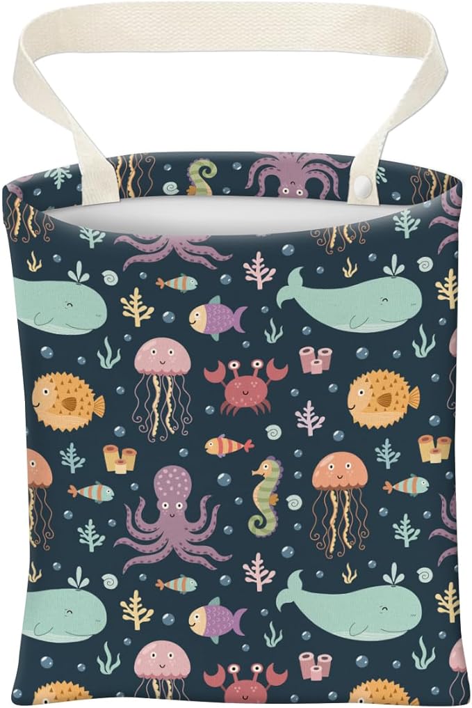 Car Trash Can, Cute Car Trash Bag, Hanging Car Organizer and Storage Bag, Trash Bin for Car Accessories, Vehicle, Travelling, Camping Cute Colorful Marine Animal
