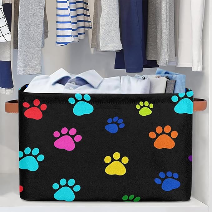 Colorful Paw Print Storage Basket Cube Animal Dog Cat Collapsible Storage Bin with Handle Large Baskets Box Toy Cloth Organiz