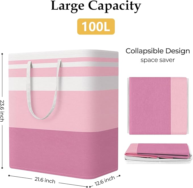 StorageRight Large Collapsible Laundry Basket Hamper with Easy Carry Handles，Freestanding Clothes Hampers for Laundry, Bedroo