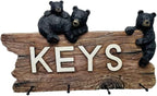 Pine Ridge Bear Key Holder - Decorative Key Hanger for Wall, Black Bear Rustic Key Hooks Organizer for Cabin