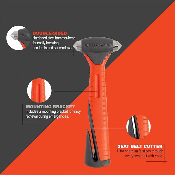 Lifehammer Safety Hammer Plus - Emergency Escape and Rescue Hammer with Seatbelt Cutter - 2 Pack
