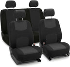FH Group Bright Flat Cloth Full Set Automotive Seat Covers Front Set and Rear Solid Bench Black Seat Covers w. Gift Universal