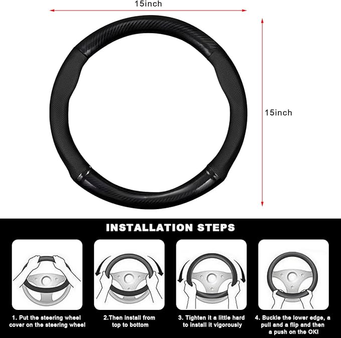 Car Breathable Steering Wheel Cover, Carbon Fiber Wear-Resistant Steering Wheel Protector for Comfy Grip, Universal Non-Slip 