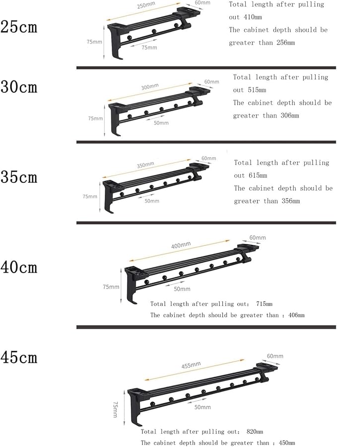 Extendable Pull Out Closet Rod - Wardrobe Pull-Out Trousers Rack, Top-Mounted Retractable Wardrobe Clothes Rail, Extendable W