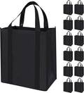 12 Pack Heavy Duty Reusable Grocery Bags - Large Shopping Totes Reinforced Handles, Holds 40 lbs, Foldable and Washable (Black)
