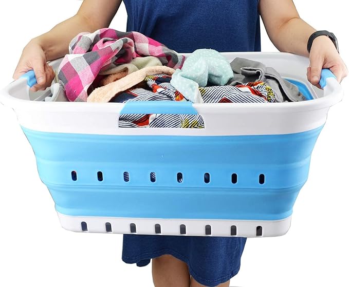 SAMMART 42L (11 gallon) Collapsible Plastic Laundry Basket - Foldable Pop Up Storage Container/Organizer - Space Saving Hampe