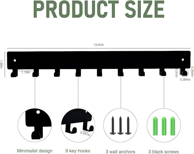 Key Holder Wall Mounted with 18 Hooks, Metal Key Organizer Rack, Black Key Hanger for Entryway, Kitchen, Living Room, Office,