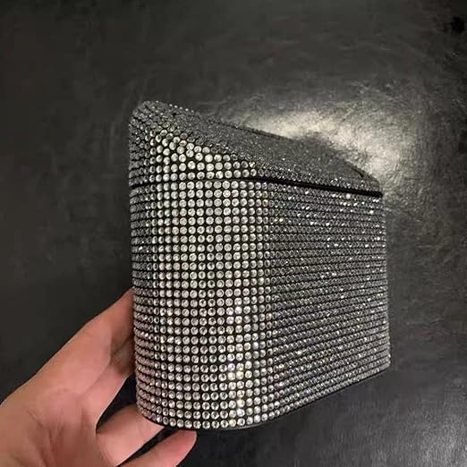 Sparkly Car Trash Car,Hanging Garbage Can with Lid Bling Rhinestone Trash Bin,Litter Container for Vehicle,Office,Home (White)