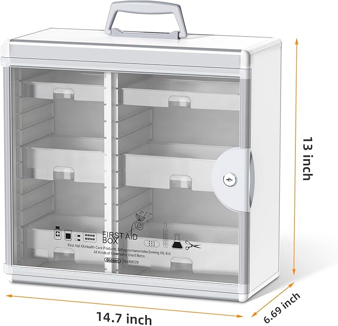 Glosen Medicine Cabinet with Key Wall Mounted Medication Lock Box 【 Silver 15x 6.7 x 13 Inch】 Portable Storage Container Big 