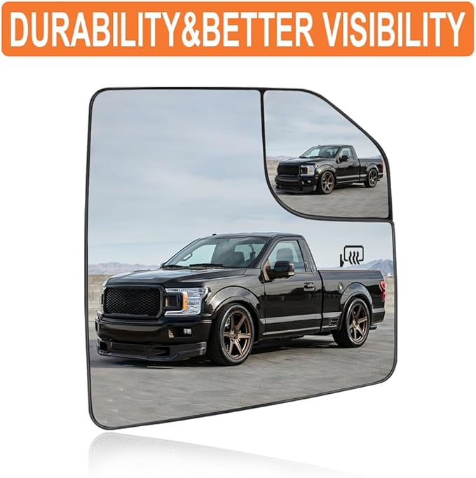 Senzeal Passenger Side Heated Mirror Glass Replacement for Ford F-150 2015 2016 2017 2018 2019 2020 with Blind Spot Mirror Replace FL3Z17K707A (Right Side)