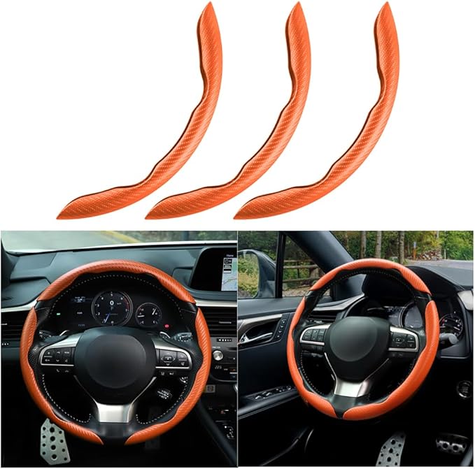 Mandark 3PCS Carbon Fiber Car Steering Wheel Cover, Anti-Skid Leather Vehicle Segmented Steer Wheel Protector, Auto Interior 
