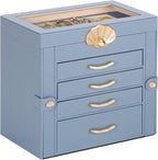 Enthralite Jewelry Box with 4 Drawers: Display Organizer for Earrings Necklaces - Gifts for Girls Women (Grey Blue)