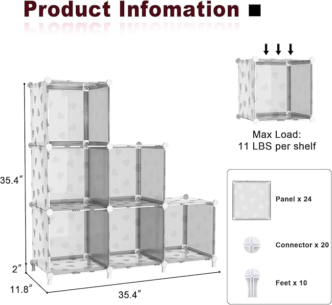 UNKU Cube Storage Organizer, 6 Cube Closet Organizer Storage Shelves, DIY Stackable Bookcase, Clothes Organizer Shelf for Clo