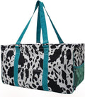 NGIL Extra Large Utility Tote Reusable Grocery Bag Oversized Collapsible for Groceries, Storage, Picnic, Beach (Cow Splatter-Turquoise Blue)
