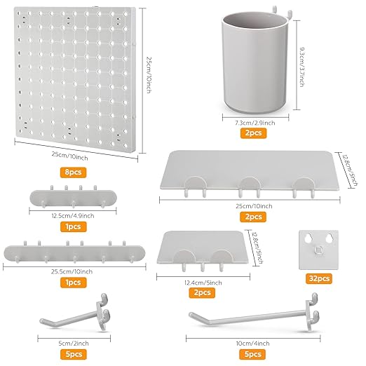 Chunful 58 Pcs Pegboard Organizer Kits Plastic Pegboard Wall Panel Mount Display Accessories Include Storage Boards Buckets a