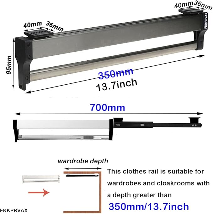 Closet Clothes Hanger Rail,Pull-Out Closet Rod 30-60cm,Wardrobe Clothing Rail,Closet Organizer Rack for Pants and Coat (350MM