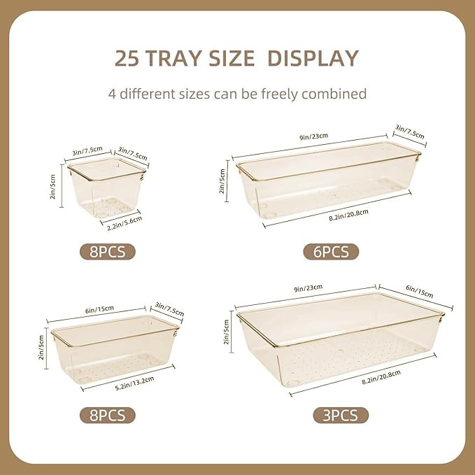 Kitchen Desk Drawer Organizers Storage for Office, Small Acrylic Vanity Trays Makeup Organizer for Drawer Bathroom Plastic Ma