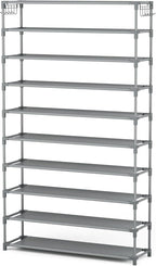 LANTEFUL 10 Tiers Shoe Rack 50 Pairs Large Capacity Tall Shoe Organizer Sturdy Shoe Storage with Two Hooks Space Saving Metal