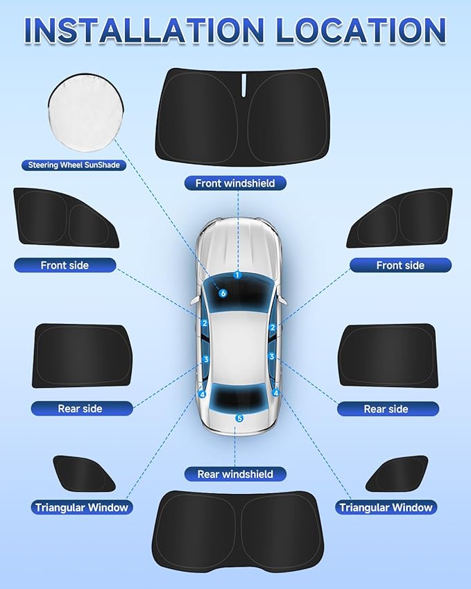 8PCS Window Shades for Jeep Cherokee 2014-2023 Accessories – Full Coverage Sun Shade for Side Windows, Rear Triangular & Windshield – UV Protection & Privacy for Camping, Napping, Relaxing