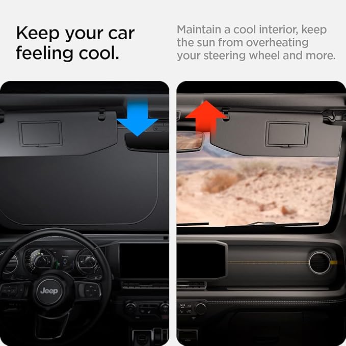 Spigen Triple-Coated CryoShade Front Windshield Sunshade (Reinforced Velcro Strap) Designed for Jeep Wrangler JL 2025-2018 & Gladiator 2025-2020