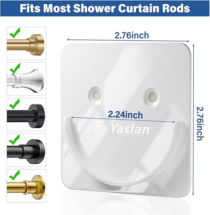 White Metal Shower Rod Holders (2 Pack), Heavy Duty Adhesive & Screw Mount Shower Curtain Rod Brackets, No Drilling