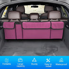 Car Trunk Organizer with Lid, Large Waterproof Vehicle Backseat Hanging Storage Bag with 4 Pockets & Adjustable Straps, Colla