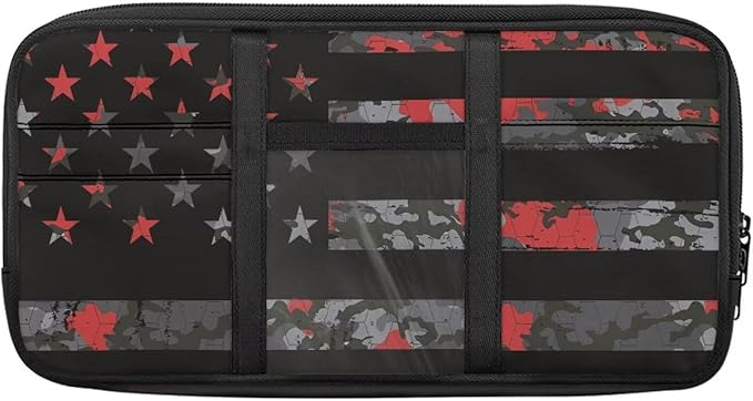 Vintage Flag Car Sun Visor Storage Bag Auto Interior Accessories Pocket Organizer Car Storage Pouch Holder with Multi-Pocket Net Zipper