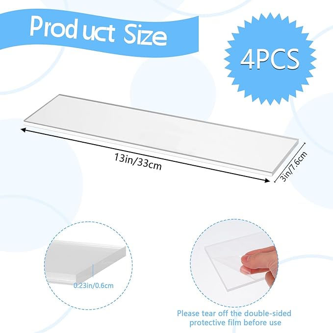 4 Packs Acrylic Medicine Shelves 13 Inches Medicine Cabinet Replacement Shelves Holders for Living Room Bathroom Kitchen,Wall