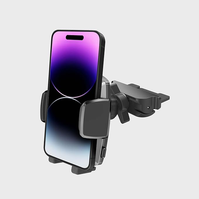 Simple CD Cradle Phone Mount - Upgraded Hands-Free Car Phone Holder - Thick Case Friendly - Mount for CD Player - Compatible with iPhone 12-17 & iPhone Air, Android - Black