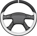 MEWANT Hand Stitch Steering Wheel Cover for Chevy Silverado 1500 2003-2006 Black White Faux Leather Steering Wheel Wrap