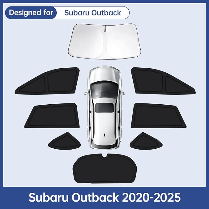 8PCS Car Window Shades for Subaru Outback 2020-2025, Window Covers for Outback Windshield Side Rear Windows, Full Set Privacy Protection Car Sunshade Accessories with UV Blocking for Camping Napping