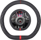 Suede D Shape Steering Wheel Cover,Compatible with Abarth 595 595C 695 695C Fiat 500 500C Suede Leather Sport Non-Slip Wheel Cover Car Interior Accessories 15 inch for Man and Women